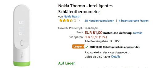 Nokia Thermo - Intelligentes Schläfenthermometer  - jetzt 25% billiger