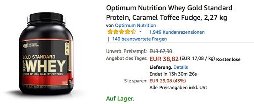 Optimum Nutrition Whey Gold Standard Protein, Caramel Toffee Fudge, 2,27 kg  - jetzt 25% billiger