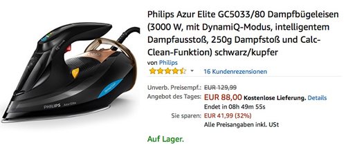 Philips Azur Elite GC5033/80 Dampfbügeleisen - jetzt 16% billiger Philips Azur Elite GC5033/80 Dampfbügeleisen - jetzt 16% billiger