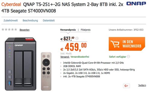 QNAP TS-251+-2G NAS System 2-Bay 8TB - jetzt 20% billiger QNAP TS-251+-2G NAS System 2-Bay 8TB - jetzt 20% billiger