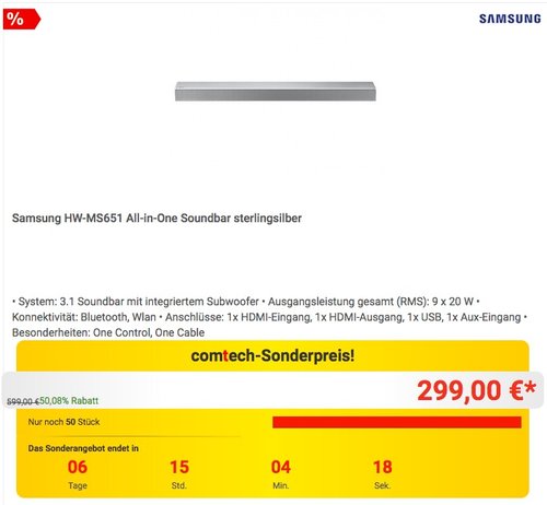 Samsung HW-MS651 Soundbar - jetzt 14% billiger Samsung HW-MS651 Soundbar - jetzt 14% billiger