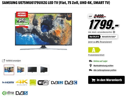 Samsung MU6179 189 cm (75 Zoll) Fernseher + Samsung HW-M450/ZG 2.1 Lautsprechersystem Soundbar - jetzt 11% billiger