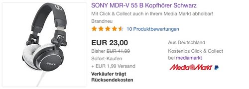 SONY MDR-V 55 B Kopfhörer - jetzt 23% billiger