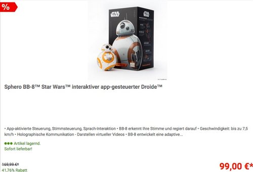 Sphero BB-8 Star Wars interaktiver app-gesteuerter Droide - jetzt 10% billiger Sphero BB-8 Star Wars interaktiver app-gesteuerter Droide - jetzt 10% billiger