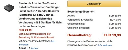 TaoTronics  2-in-1 Bluetooth Adapter - jetzt 33% billiger