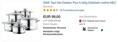 WMF Topf-Set Diadem Plus 5-teilig - jetzt 7% billiger WMF Topf-Set Diadem Plus 5-teilig - jetzt 7% billiger