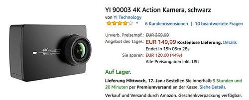 YI 90003 4K Action Kamera - jetzt 17% billiger