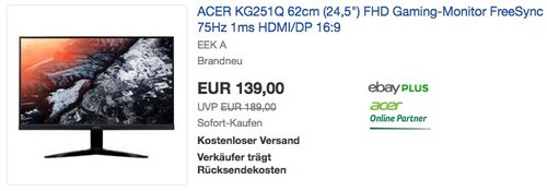 ACER KG251Q 62cm (24,5") FHD Gaming-Monitor - jetzt 26% billiger