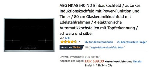 AEG HKA8540IND Einbaukochfeld, autarkes Induktionskochfeld mit Power-Funktion und Timer - jetzt 11% billiger AEG HKA8540IND Einbaukochfeld, autarkes Induktionskochfeld mit Power-Funktion und Timer - jetzt 11% billiger