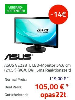 ASUS VE228TL LED-Monitor 54,6 cm (21.5") - jetzt 12% billiger ASUS VE228TL LED-Monitor 54,6 cm (21.5") - jetzt 12% billiger
