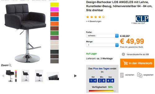 CLP Design-Barhocker LOS ANGELES - jetzt 28% billiger