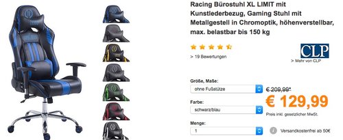 CLP Racing Bürostuhl XL LIMIT mit Kunstlederbezug - jetzt 13% billiger