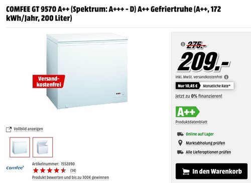 COMFEE GT 9570 Gefriertruhe - jetzt 23% billiger COMFEE GT 9570 Gefriertruhe - jetzt 23% billiger