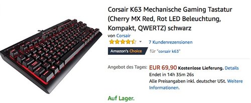 Corsair K63 Mechanische Gaming Tastatur - jetzt 20% billiger