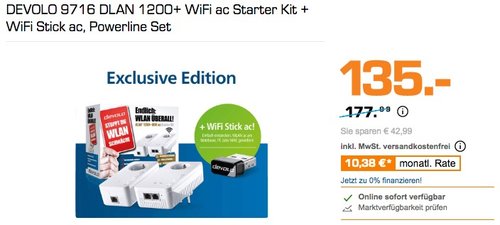 DEVOLO 9716 DLAN 1200+ WiFi ac Starter Kit + WiFi Stick ac Powerline Set - jetzt 17% billiger