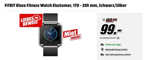 FITBIT Blaze Fitness Watch Elastomer, 170 - 205 mm, Schwarz-Silber - jetzt 41% billiger FITBIT Blaze Fitness Watch Elastomer, 170 - 205 mm, Schwarz-Silber - jetzt 41% billiger