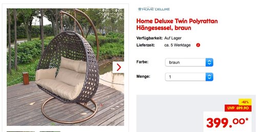 Home Deluxe Twin Polyrattan Hängesessel - jetzt 20% billiger