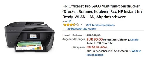 HP OfficeJet Pro 6960 Multifunktionsdrucker - jetzt 16% billiger