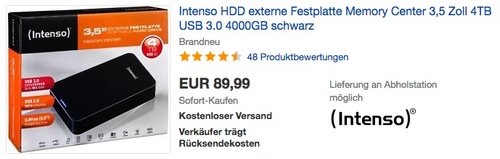 Intenso Memory Center 4TB  externe Festplatte 3,5 Zoll - jetzt 11% billiger
