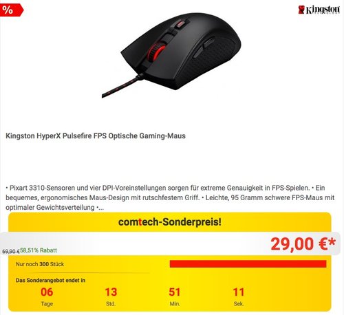 Kingston HyperX Pulsefire FPS Optische Gaming-Maus - jetzt 48% billiger