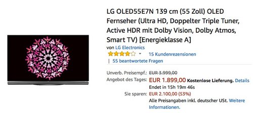 LG OLED55E7N UHD 4K OLED Smart TV 139cm (55 Zoll) - jetzt 7% billiger