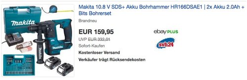 Makita 10.8 V SDS+ Akku Bohrhammer HR166DSAE1 | 2x Akku 2.0Ah + Bits Bohrerset - jetzt 8% billiger