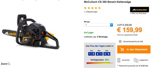 McCulloch CS 390 Benzin-Kettensäge - jetzt 24% billiger