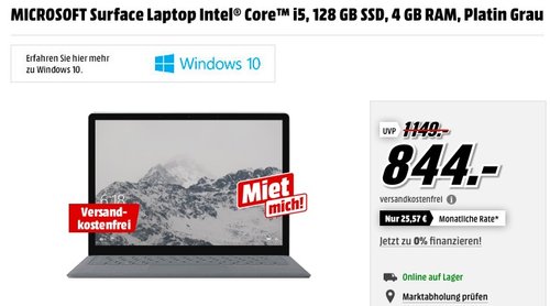 MICROSOFT Surface Laptop Intel® Core i5, 128 GB SSD, 4 GB RAM - jetzt 9% billiger MICROSOFT Surface Laptop Intel® Core i5, 128 GB SSD, 4 GB RAM - jetzt 9% billiger