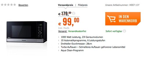 Panasonic NN-SD28HSGTG Inverter-Mikrowelle - jetzt 44% billiger Panasonic NN-SD28HSGTG Inverter-Mikrowelle - jetzt 44% billiger