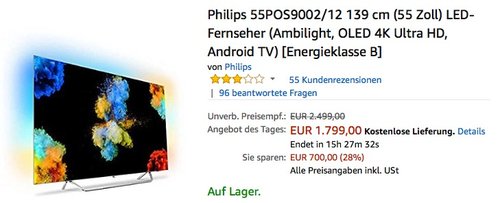Philips 55POS9002/12 139 cm (55 Zoll) Ambilight OLED 4K Fernseher - jetzt 9% billiger