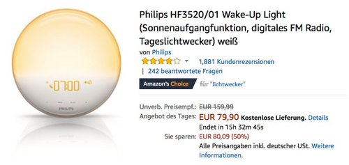 Philips HF3520 01 Wake-Up Light Tageslichtwecker weiß - jetzt 16% billiger