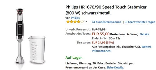 Philips HR1670 90 Speed Touch Stabmixer 800W - jetzt 20% billiger Philips HR1670 90 Speed Touch Stabmixer 800W - jetzt 20% billiger