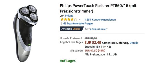 Philips PowerTouch Rasierer PT860/16 - jetzt 12% billiger Philips PowerTouch Rasierer PT860/16 - jetzt 12% billiger