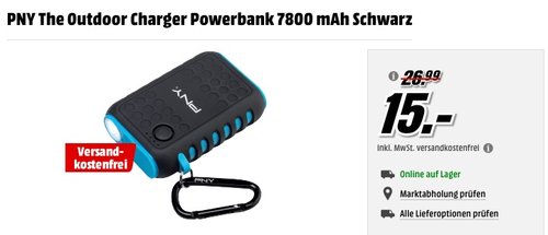 PNY The Outdoor Charger Powerbank 7800 mAh Schwarz - jetzt 44% billiger PNY The Outdoor Charger Powerbank 7800 mAh Schwarz - jetzt 44% billiger