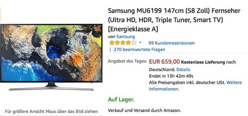Samsung MU6199 147cm (58 Zoll) Fernseher - jetzt 18% billiger