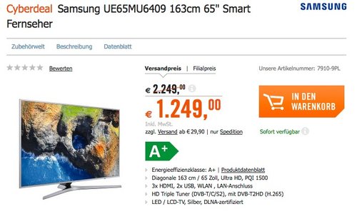 Samsung UE65MU6409 163cm 65" Zoll Fernseher - jetzt 5% billiger Samsung UE65MU6409 163cm 65" Zoll Fernseher - jetzt 5% billiger
