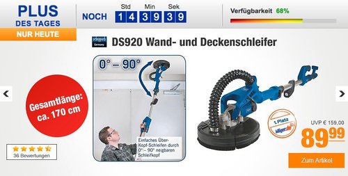 Scheppach DS920 Wand- und Deckenschleifer - jetzt 9% billiger Scheppach DS920 Wand- und Deckenschleifer - jetzt 9% billiger