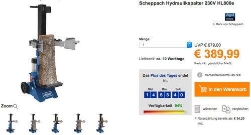 Scheppach Hydraulikspalter 230V HL800e - jetzt 25% billiger