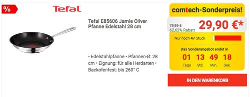 Tefal E85606 Jamie Oliver Pfanne Edelstahl 28 cm - jetzt 28% billiger