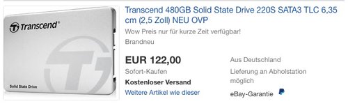 Transcend SSD220S 480 GB interne SSD Festplatte - jetzt 10% billiger Transcend SSD220S 480 GB interne SSD Festplatte - jetzt 10% billiger