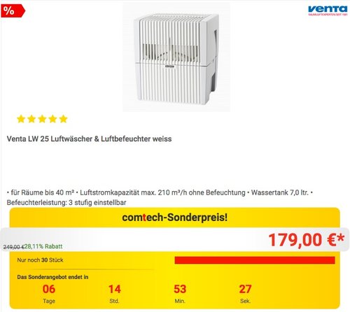 Venta LW 25 Luftwäscher & Luftbefeuchter - jetzt 10% billiger Venta LW 25 Luftwäscher & Luftbefeuchter - jetzt 10% billiger