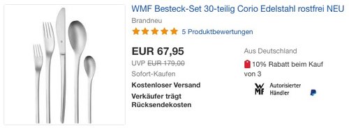 WMF Besteck-Set 30-teilig Corio - jetzt 30% billiger WMF Besteck-Set 30-teilig Corio - jetzt 30% billiger
