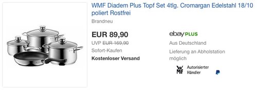 WMF Diadem Plus Topf-Set 4-teilig Fleischtopf Stielkasserolle Pfanne - jetzt 9% billiger WMF Diadem Plus Topf-Set 4-teilig Fleischtopf Stielkasserolle Pfanne - jetzt 9% billiger