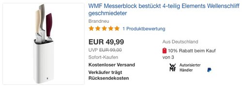 WMF Messerblock mit Messerset 4-teilig - jetzt 23% billiger WMF Messerblock mit Messerset 4-teilig - jetzt 23% billiger