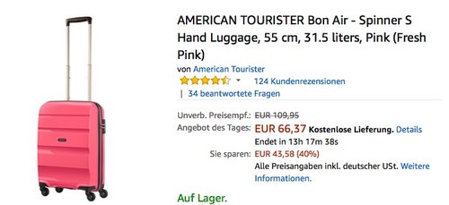 AMERICAN TOURISTER Bon Air - Spinner S Hand Luggage pink - jetzt 22% billiger
