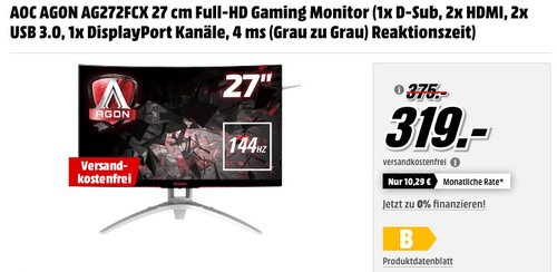 AOC Agon AG272FCX 68 cm (27 Zoll) Curved Monitor - jetzt 11% billiger AOC Agon AG272FCX 68 cm (27 Zoll) Curved Monitor - jetzt 11% billiger