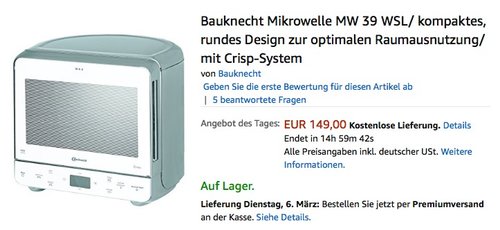 Bauknecht Mikrowelle MW 39 - jetzt 16% billiger Bauknecht Mikrowelle MW 39 - jetzt 16% billiger