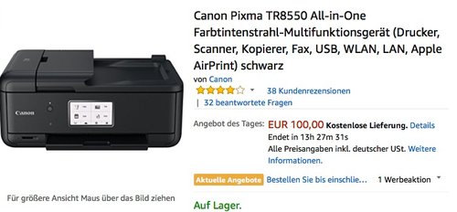 Canon Pixma TR8550 All-in-One Farbtintenstrahl-Multifunktionsgerät - jetzt 22% billiger