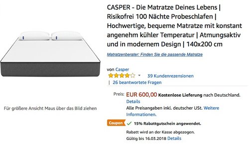 CASPER - Die Matratze Deines Lebens 140x200 cm - jetzt 15% billiger