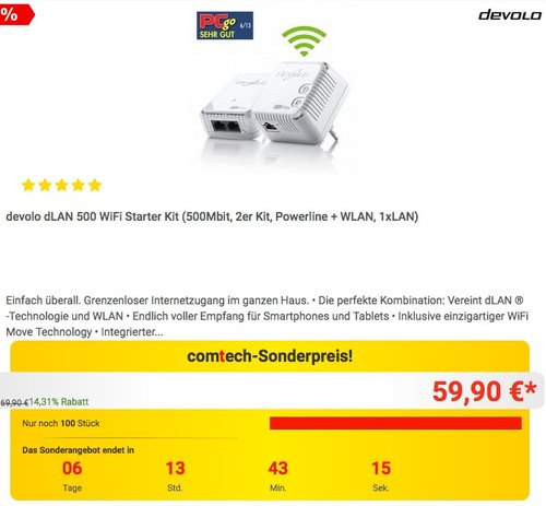 devolo dLAN 500 WiFi Starter Kit - jetzt 16% billiger